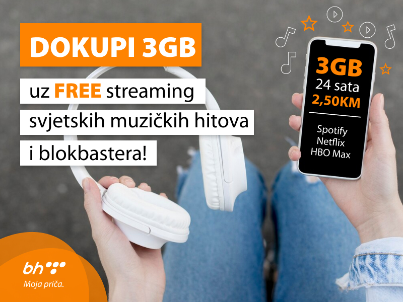 Dokupi 3 GB uz free streaming svjetskih muzičkih hitova i blockbustera!